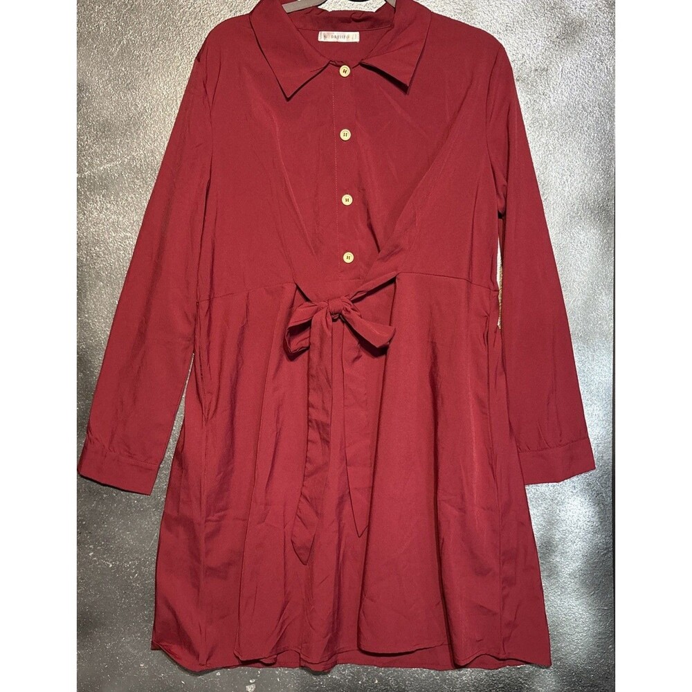 Dressfo Collared Long Sleeve Poly Dress Burgundy Women’s size XL Teacher Modest